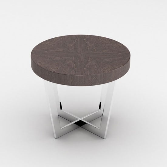 Product photograph of Napoli Round End Table In Acorn High Gloss With Steel Base from Furniture in Fashion