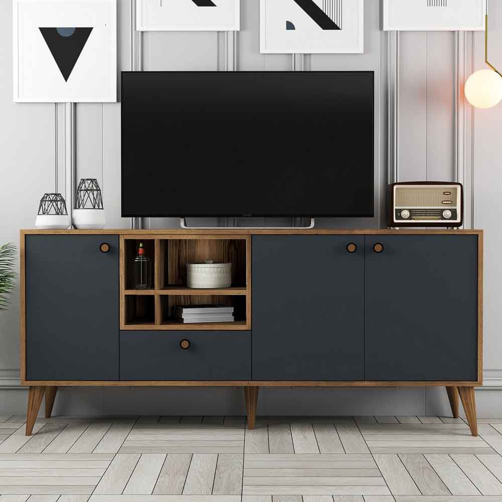Napoli Wooden Sideboard with 4 Doors in Anthracite and Walnut