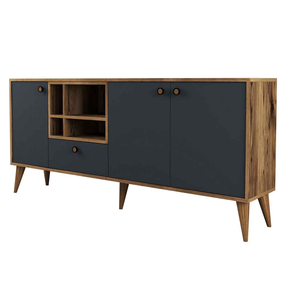 Napoli Wooden Sideboard with 4 Doors in Anthracite and Walnut