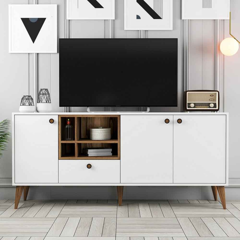 Napoli Wooden Sideboard with 4 Doors in White and Walnut