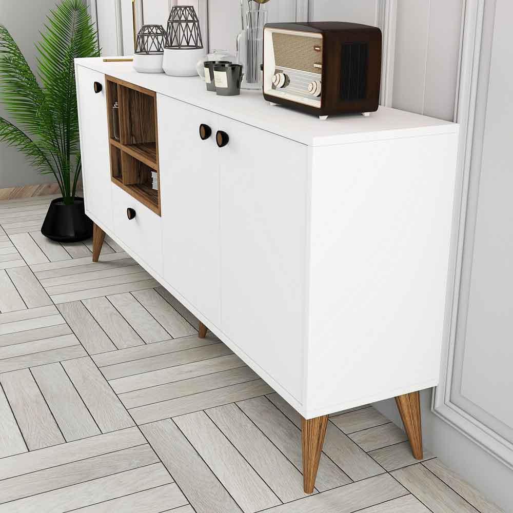 Napoli Wooden Sideboard with 4 Doors in White and Walnut