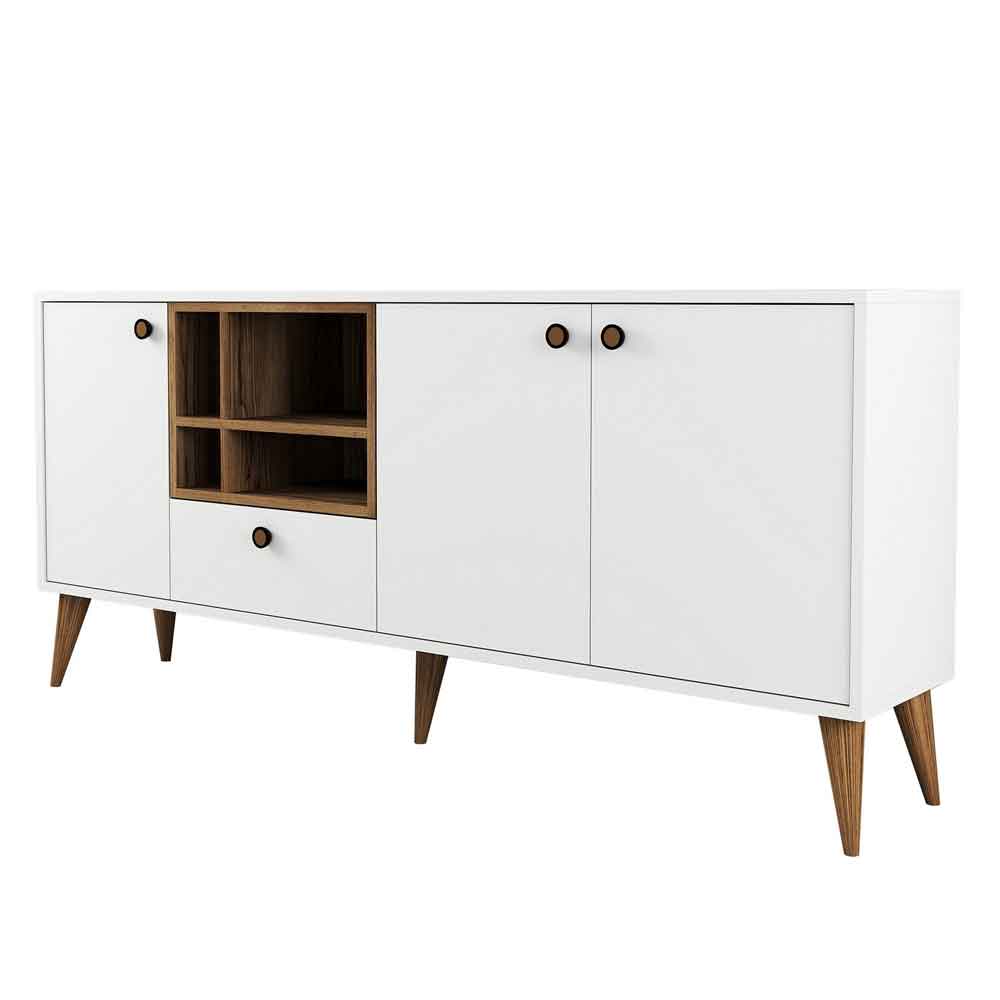Napoli Wooden Sideboard with 4 Doors in White and Walnut