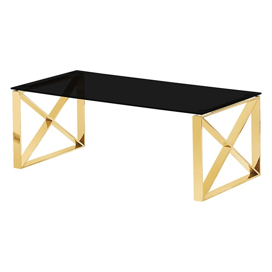 Product photograph of Nardo Black Glass Coffee Table With Gold Stainless Steel Frame from Furniture in Fashion