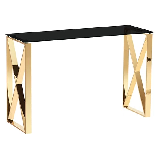 Nardo Black Glass Console Table With Gold Metal Frame