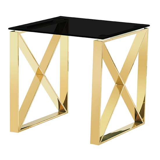 Product photograph of Nardo Black Glass Lamp Table With Gold Stainless Steel Frame from Furniture in Fashion