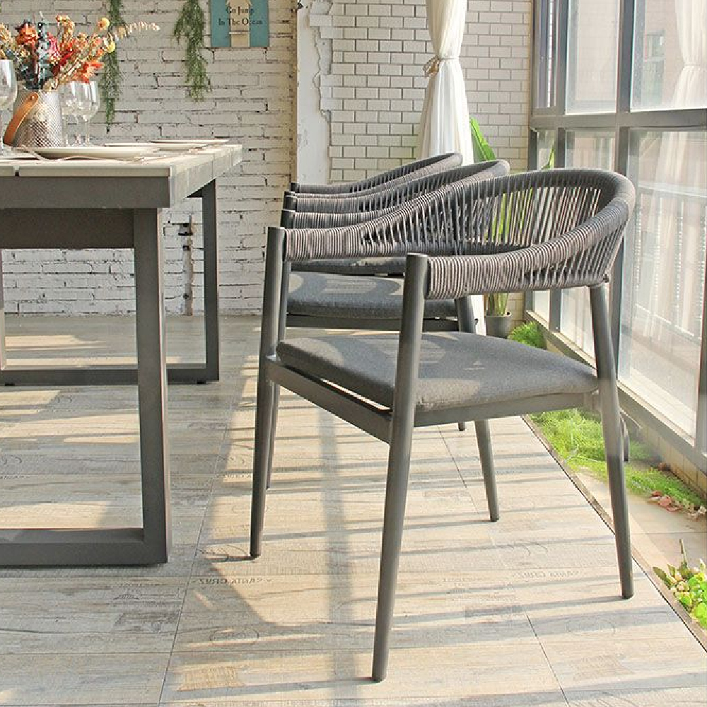 Nardo Charcoal Weave Arm Chairs With Cushion In Pair