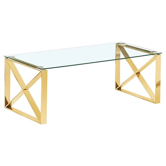 Product photograph of Nardo Clear Glass Coffee Table With Gold Metal Frame from Furniture in Fashion