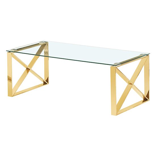 Product photograph of Nardo Clear Glass Coffee Table With Gold Stainless Steel Frame from Furniture in Fashion