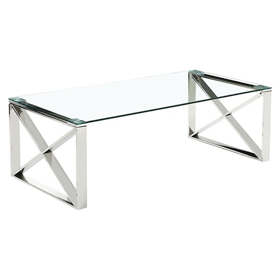 Product photograph of Nardo Clear Glass Coffee Table With Silver Metal Frame from Furniture in Fashion