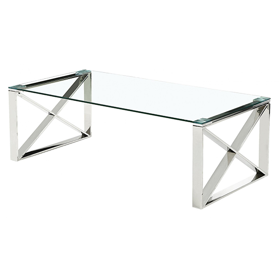 Product photograph of Nardo Clear Glass Coffee Table With Silver Stainless Steel Frame from Furniture in Fashion