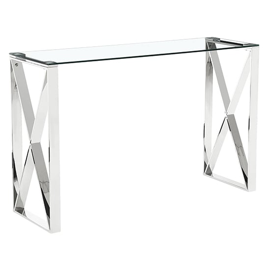 Product photograph of Nardo Clear Glass Console Table With Silver Metal Frame from Furniture in Fashion