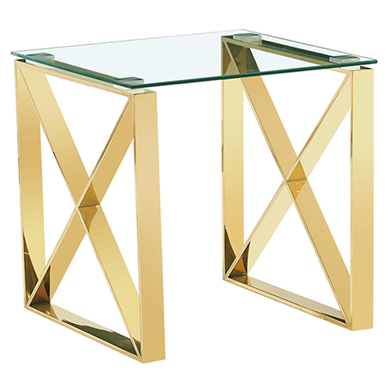 Product photograph of Nardo Clear Glass Lamp Table With Gold Metal Frame from Furniture in Fashion