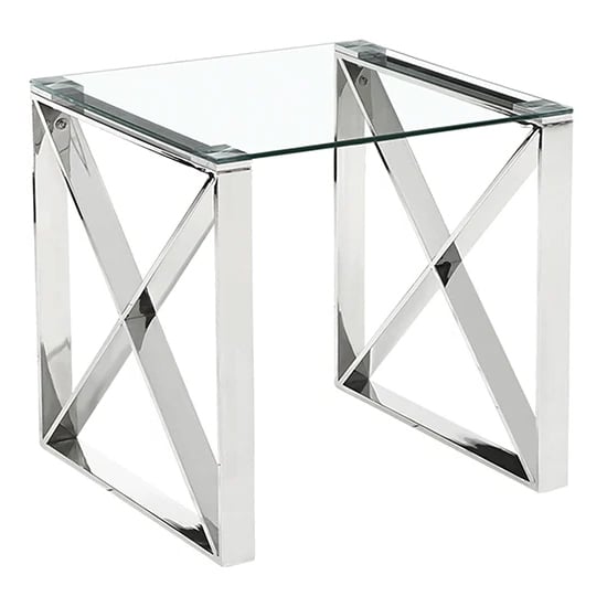 Product photograph of Nardo Clear Glass Lamp Table With Silver Metal Frame from Furniture in Fashion