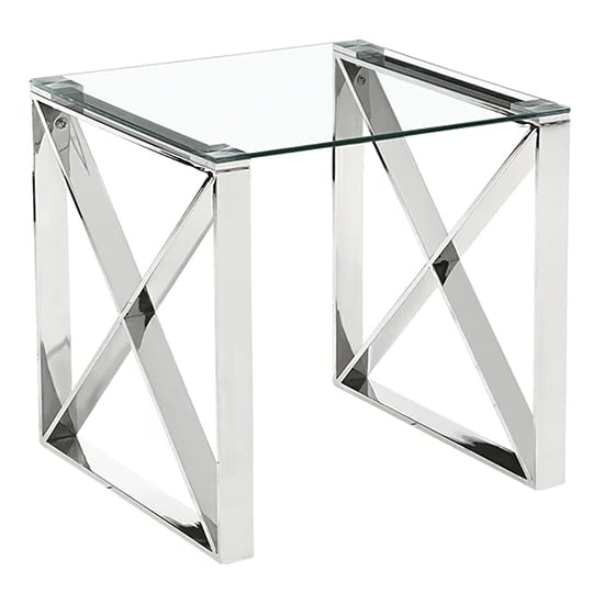 Read more about Nardo clear glass lamp table with silver metal frame
