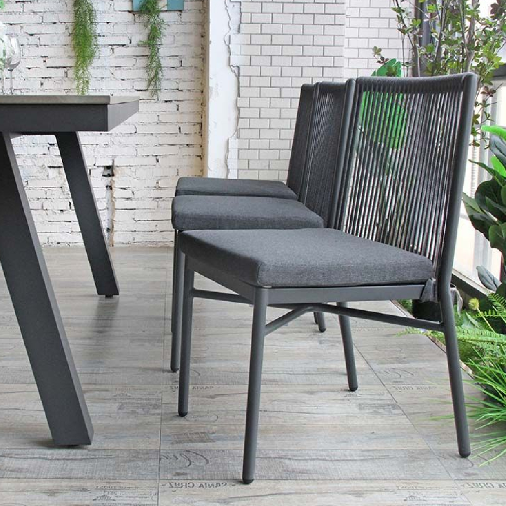 Nardo Grey Weave Outdoor Side Chairs With Metal Frame In Pair