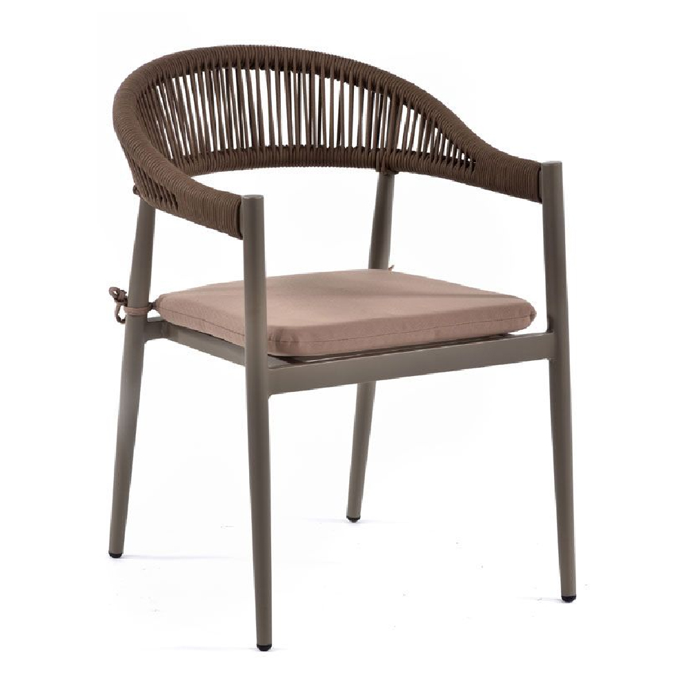 Nardo Taupe Weave Arm Chairs With Cushion In Pair