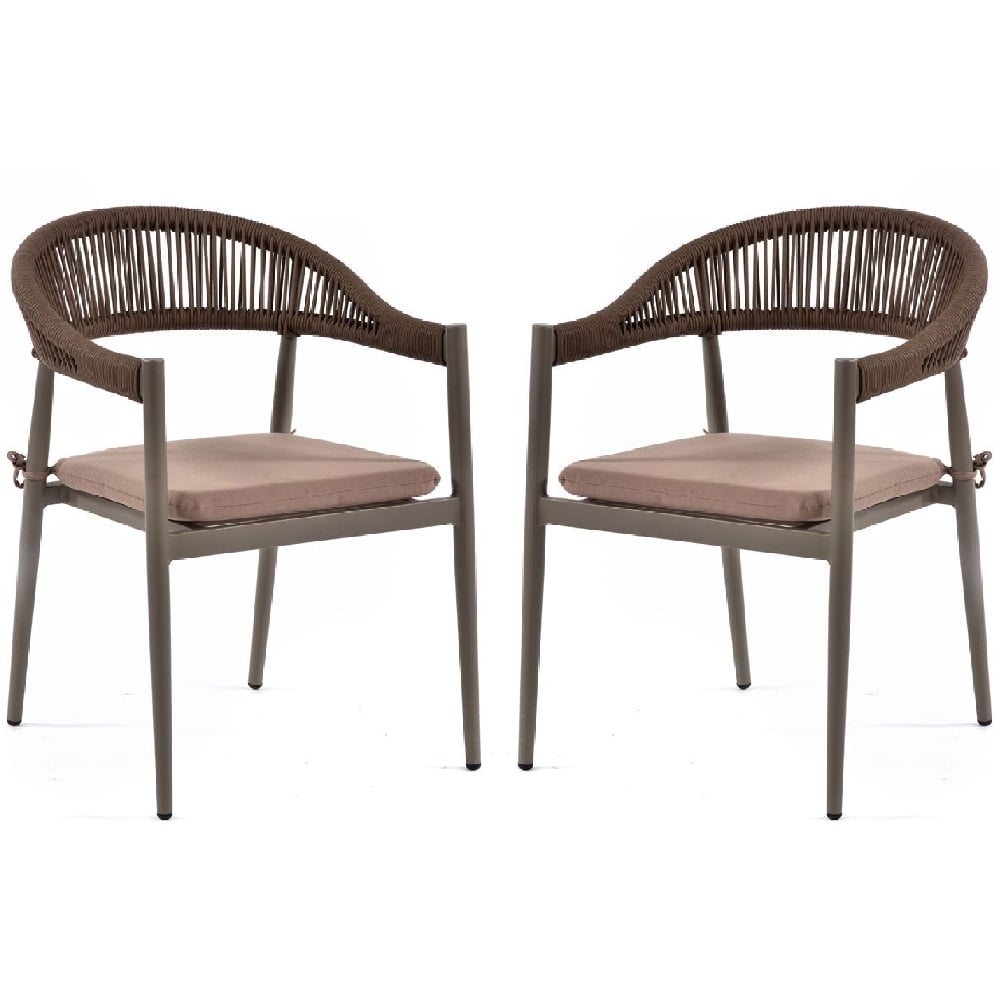 Product photograph of Nardo Taupe Weave Arm Chairs With Cushion In Pair from Furniture in Fashion