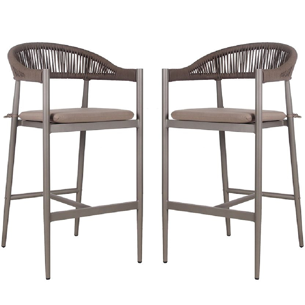 Product photograph of Nardo Taupe Weave Bar Chairs With Metal Frame In Pair from Furniture in Fashion
