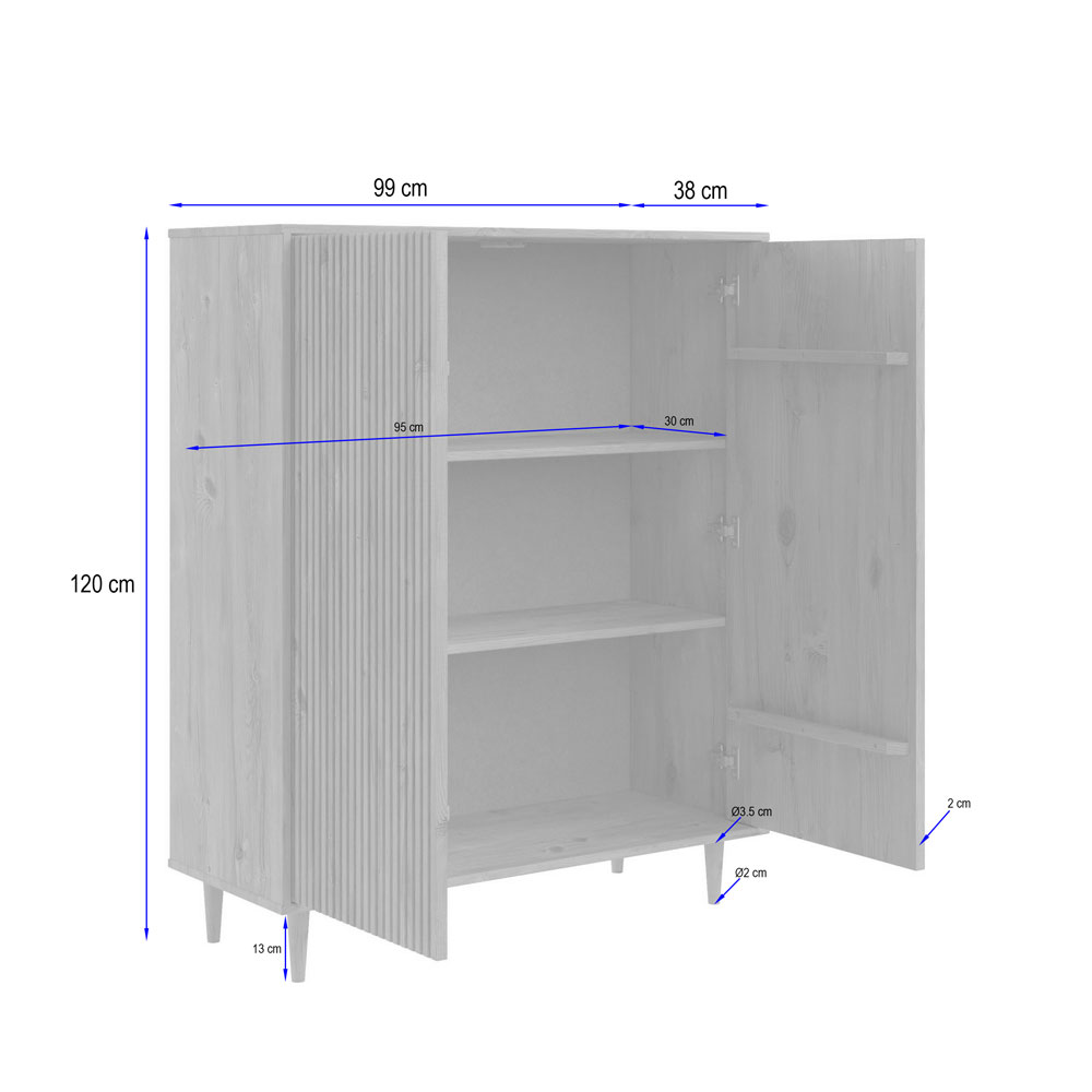 Narlen Wooden Highboard with 2 Doors in Natural