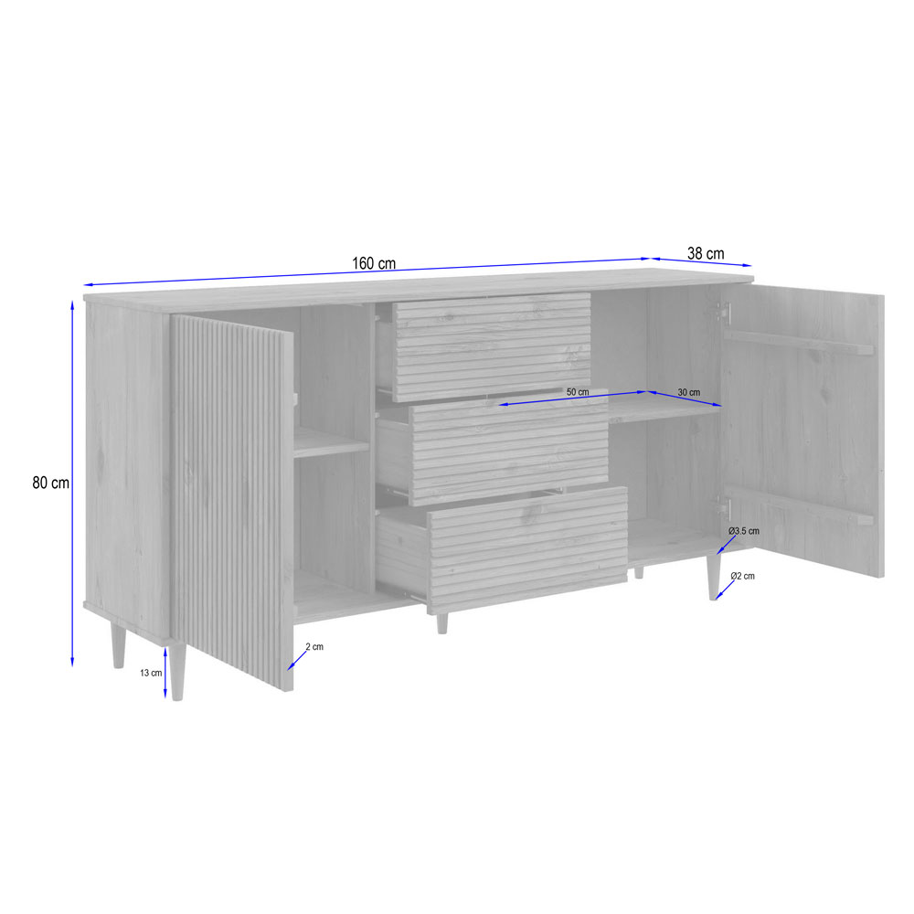 Narlen Wooden Sideboard with 2 Doors 3 Drawers in Brown