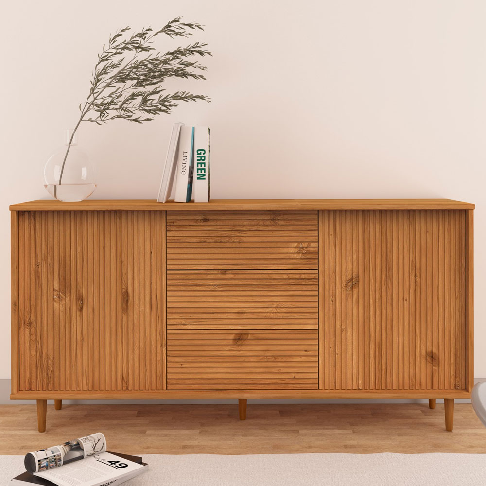 Narlen Wooden Sideboard with 2 Doors 3 Drawers in Natural