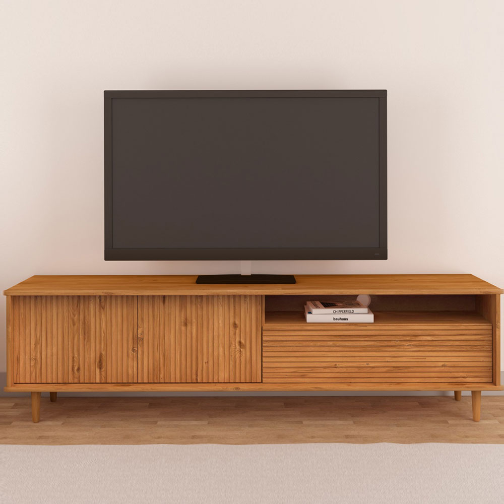Narlen Wooden TV Stand with 3 Doors in Natural