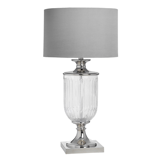 Narnia Mirrored Table Lamp In Silver With Grey Shade thumbnail
