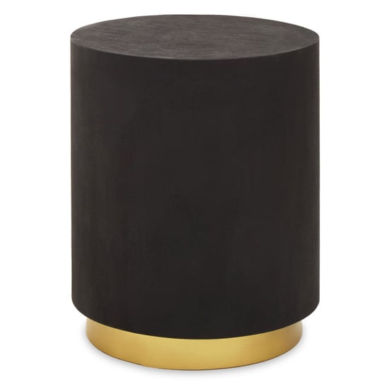 Photo of Narre round wooden side table with gold base in black