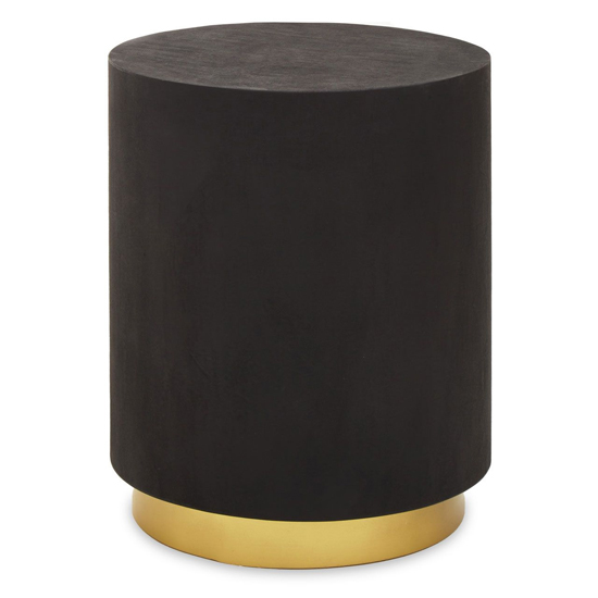 Narre Round Wooden Side Table With Gold Base In Black