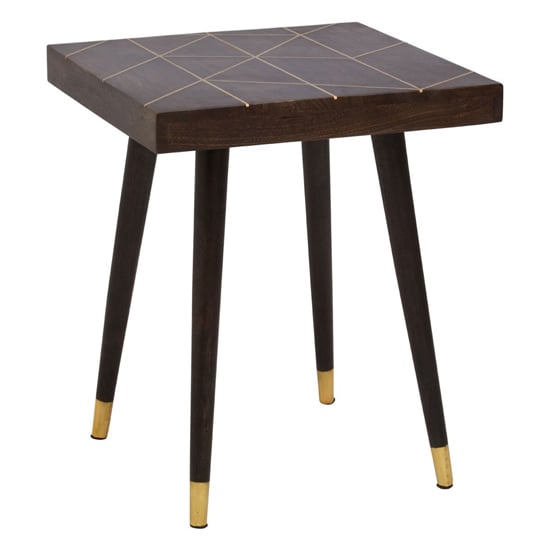 Narre Square Wooden Side Table In Brown And Gold