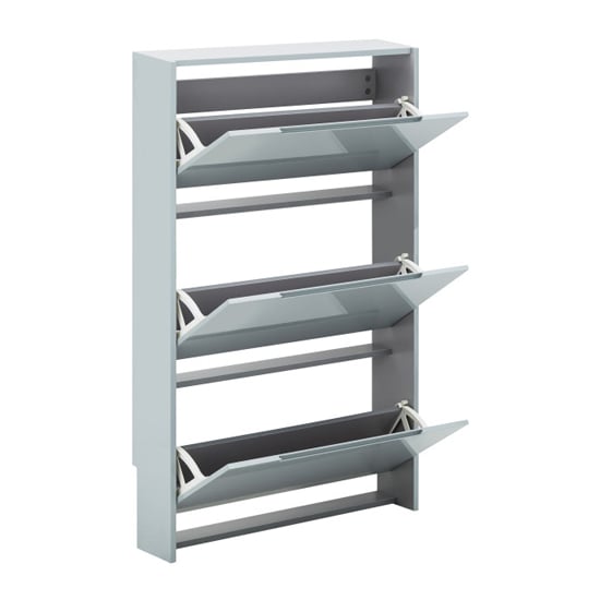Newquay Wooden 3 Tier Shoe Storage Cabinet In Grey High Gloss_4