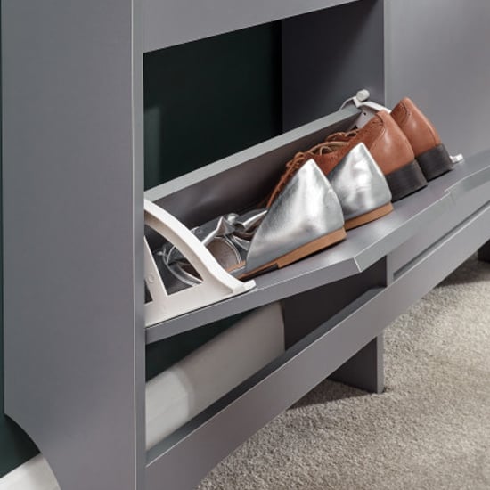 Newquay Wooden Shoe Storage Cabinet In Grey With 4 Drawers_3
