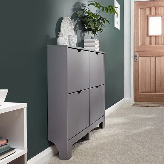 Read more about Newquay wooden shoe storage cabinet in grey with 4 drawers