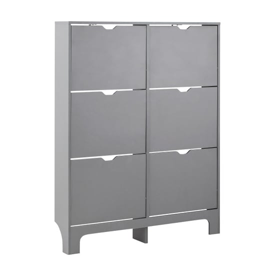Newquay Wooden Shoe Storage Cabinet In Grey With 6 Drawers_3
