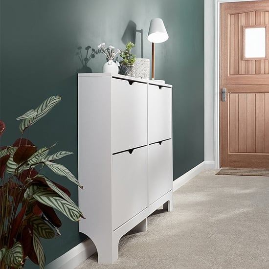 Read more about Newquay wooden shoe storage cabinet in white with 4 drawers