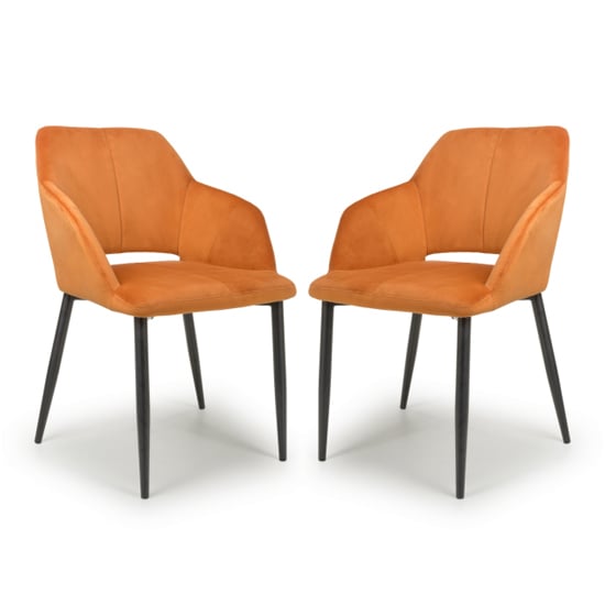 Product photograph of Narva Burnt Orange Brushed Velvet Dining Chairs In Pair from Furniture in Fashion