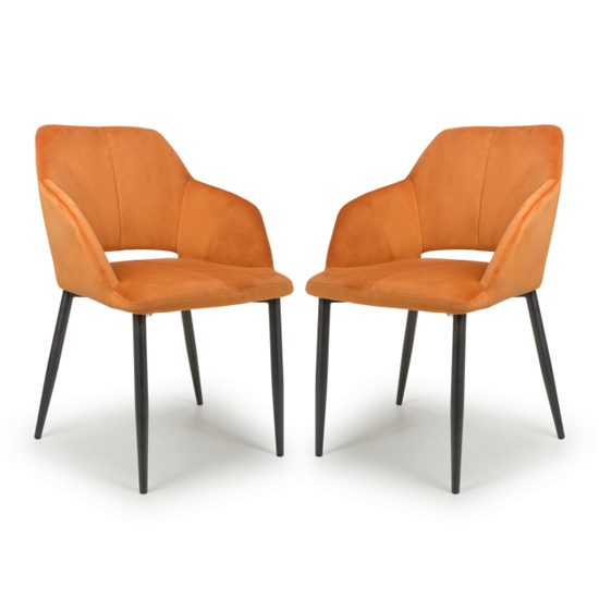 Product photograph of Narva Burnt Orange Brushed Velvet Dining Chairs In Pair from Furniture in Fashion