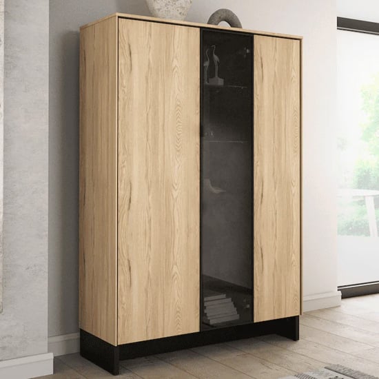 Product photograph of Narva Display Cabinet 2 Doors Wide In Mountain Ash With Led from Furniture in Fashion