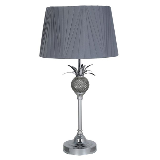 Photo of Narva grey shade table lamp with polished metal pineapple base