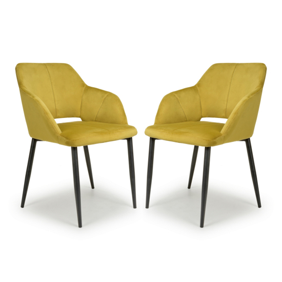 Narva Lime Gold Brushed Velvet Dining Chairs In Pair