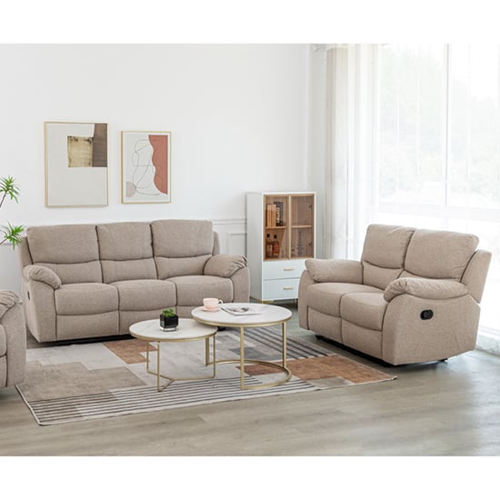 Narva Manual Recliner Fabric 3+2 Sofa Set In Dune