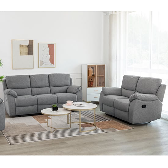 Narva Manual Recliner Fabric 3+2 Sofa Set In Grey