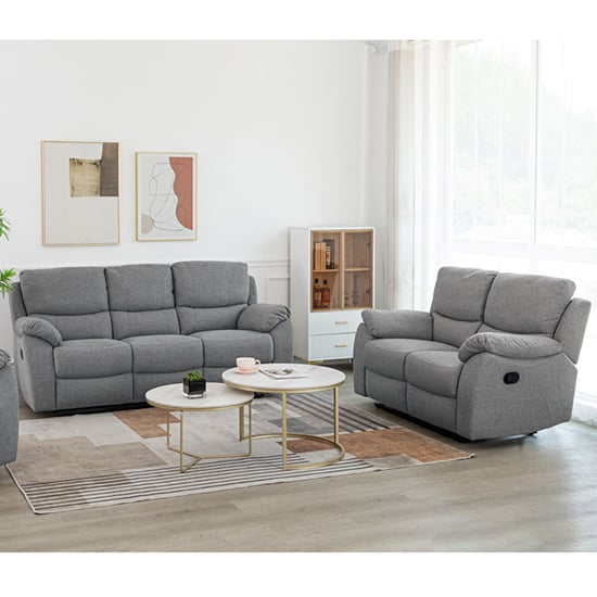 Read more about Narva manual recliner fabric 3+2 sofa set in grey