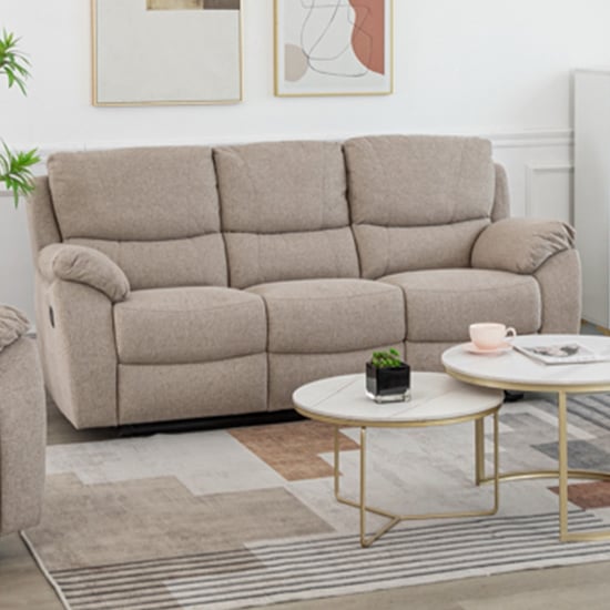 Narva Manual Recliner Fabric 3 Seater Sofa In Dune