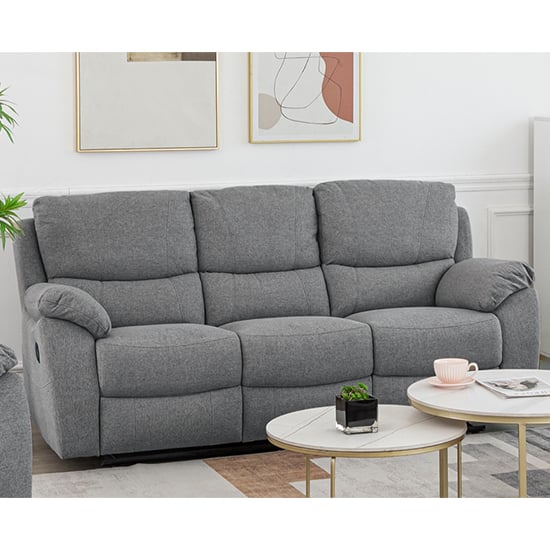 Narva Manual Recliner Fabric 3 Seater Sofa In Grey