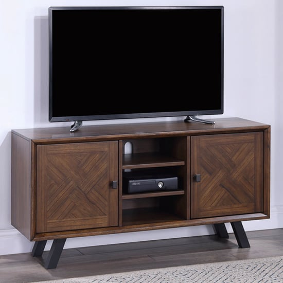 Product photograph of Narva Mindi Wood Tv Stand With 2 Doors In Walnut from Furniture in Fashion