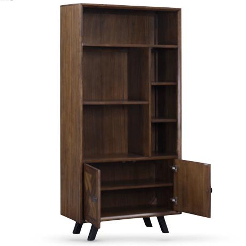 Narva Wooden Bookcase With 2 Doors In Walnut