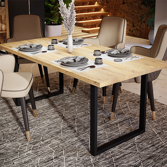 Narva Wooden Dining Table Rectangular In Oak And Black
