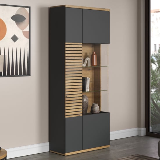 Product photograph of Narva Wooden Display Cabinet In Evoke Oak With Led from Furniture in Fashion