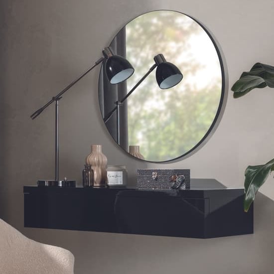 Product photograph of Narva Wooden Floating Dressing Table And Wall Mirror In Black from Furniture in Fashion
